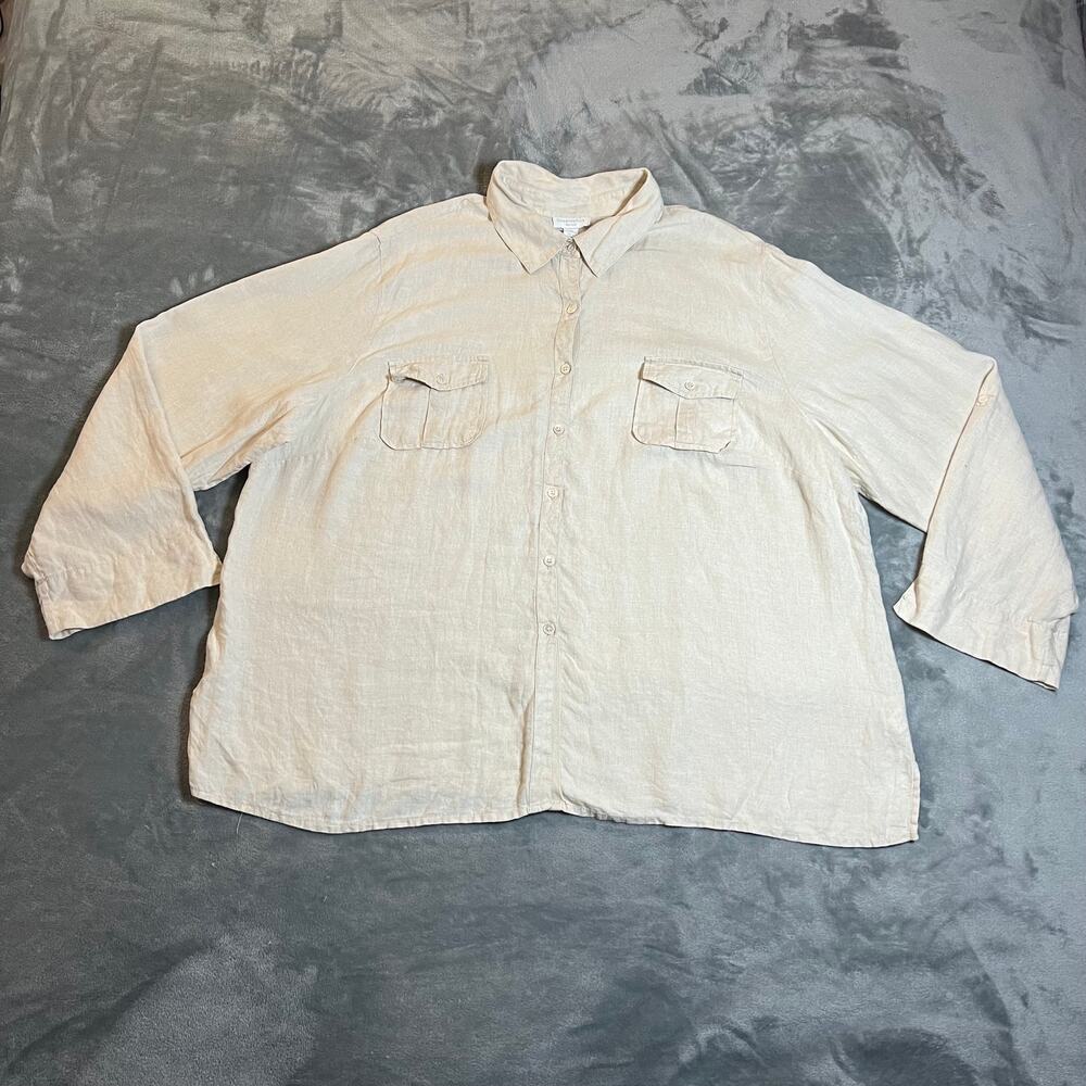 Charter Club Women's 100% Linen Button Up Shirt Size 22W Lightweight Neutral